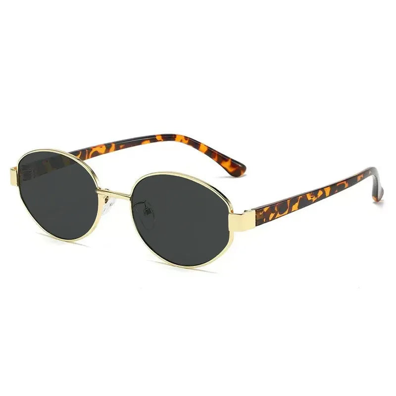 Oval Metal Myopia Sunglasses | Gold Black & Leopard