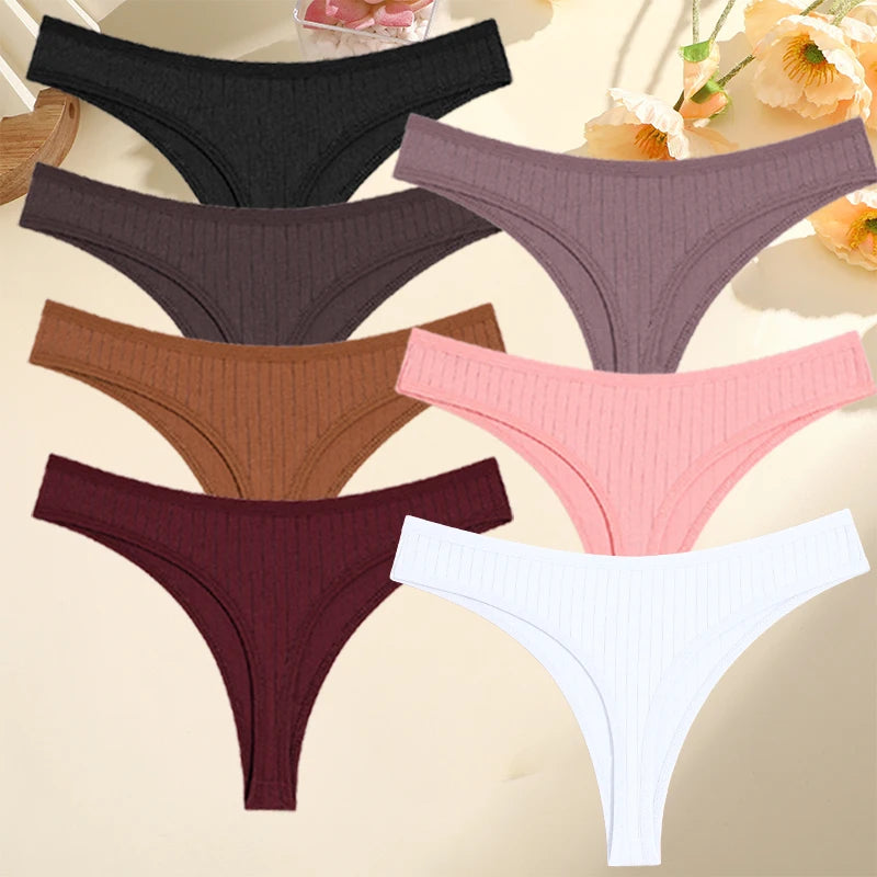 FINETOO 7PCS/Set G-string Cotton Women Lingerie Panties Thong Female Underwear Sexy Pantys Underpant Girl Intimates Thongs S-XL