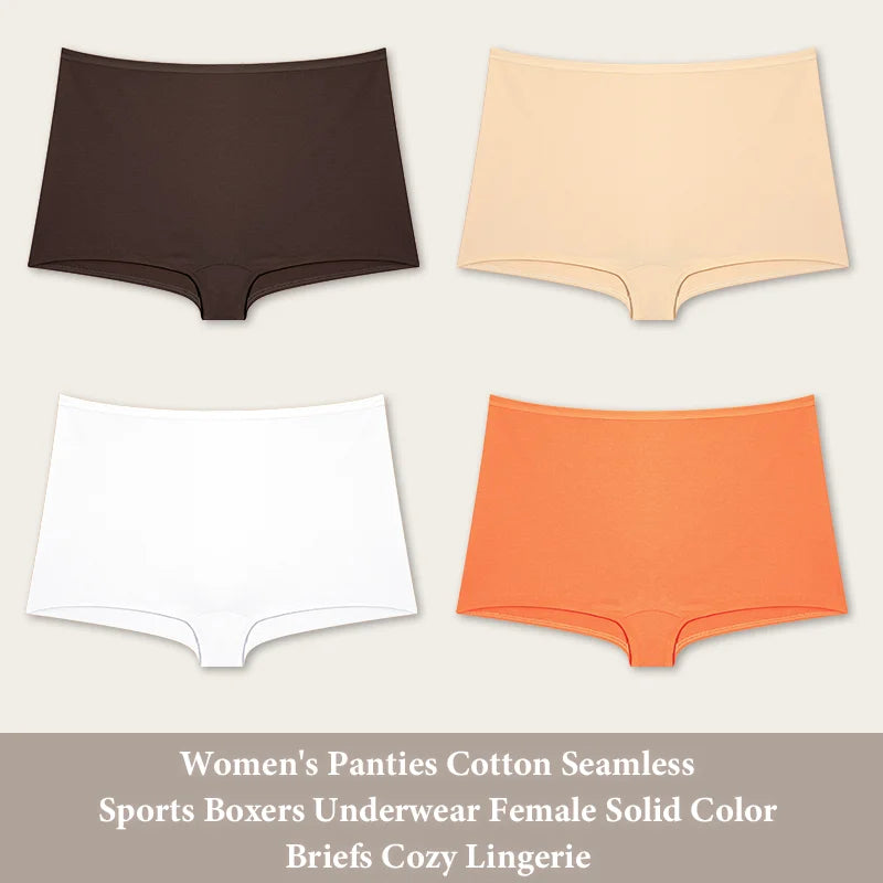 4PCS Women's Panties Cotton Seamless Sports Boxers Underwear Female Solid Color Briefs Cozy Lingerie Intimate Underpants XS-XL