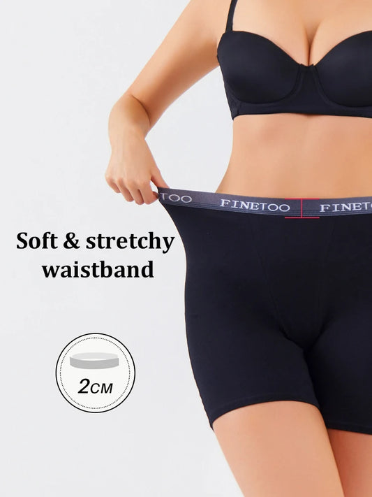2-Pack High Waist Cotton Boxer Shorts — Logo Waistband Anti-Chafe Safety Shorts