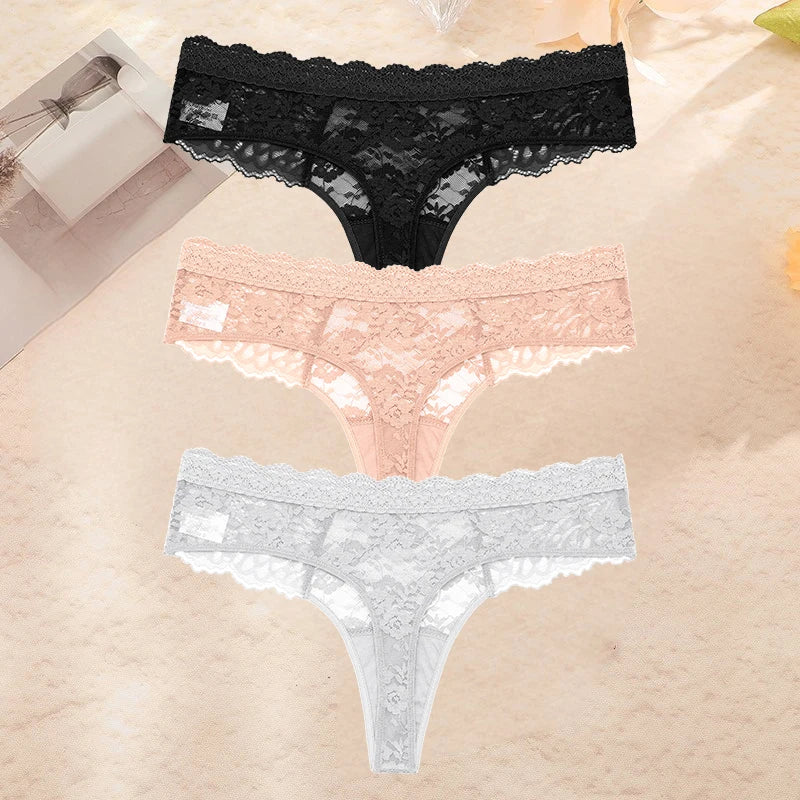 FINETOO 3PCS/Set S-XL Women Sexy Panties G-string Sexy Woman's Underwear Girl Lace Lingerie Female Bikini Lady Thong Intimates