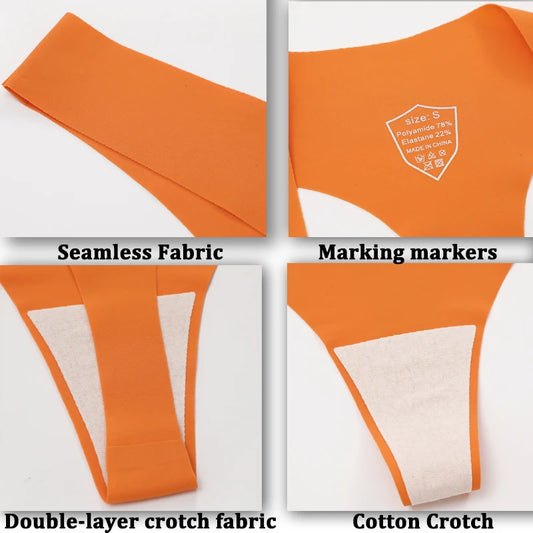 Women's Seamless Ice Silk Thong Set – 3-Pack V-Waist G-String Panties | Ultra-Thin Lingerie