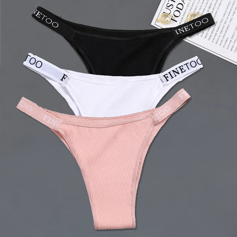 FINETOO 3Pcs Low-Rise Cotton Panties Women Sexy Bikini Underwear Letter Belt Underpants Ladies Comfortable Briefs Female Panties