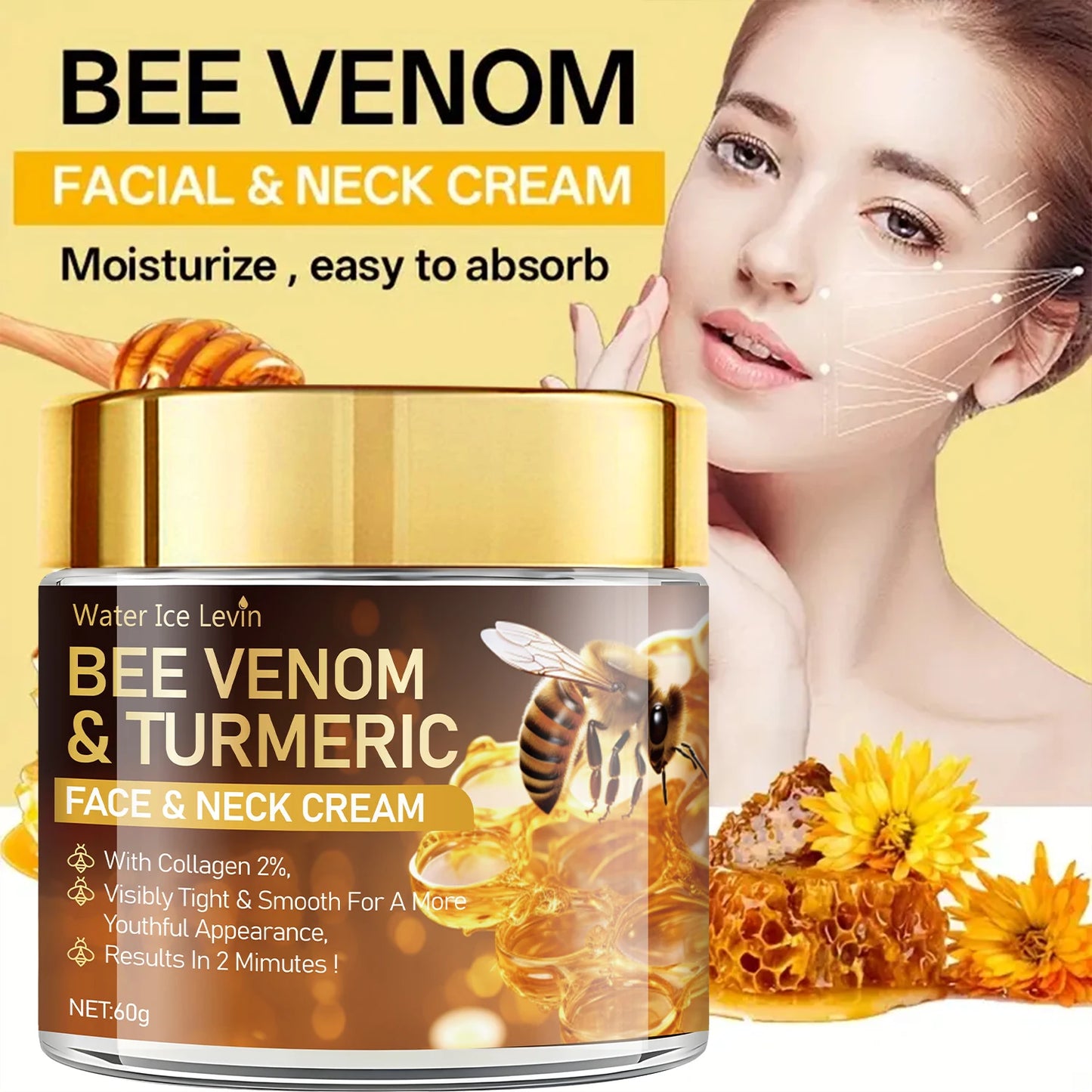 Bee Venom Cream Can Promptly Nourish Light Beige Skin | Alcohol-Free and Hyaluronic Acid-Free, Suitable for All Light Beige Skin Tones.