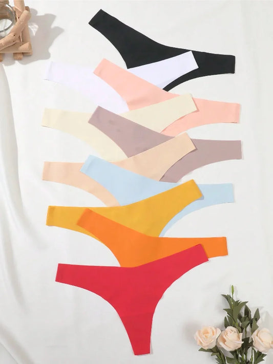 7-Pack Ice Silk G-String Panties – Seamless V-Waist Underwear for Women (XS–XL, 5 Color Sets)
