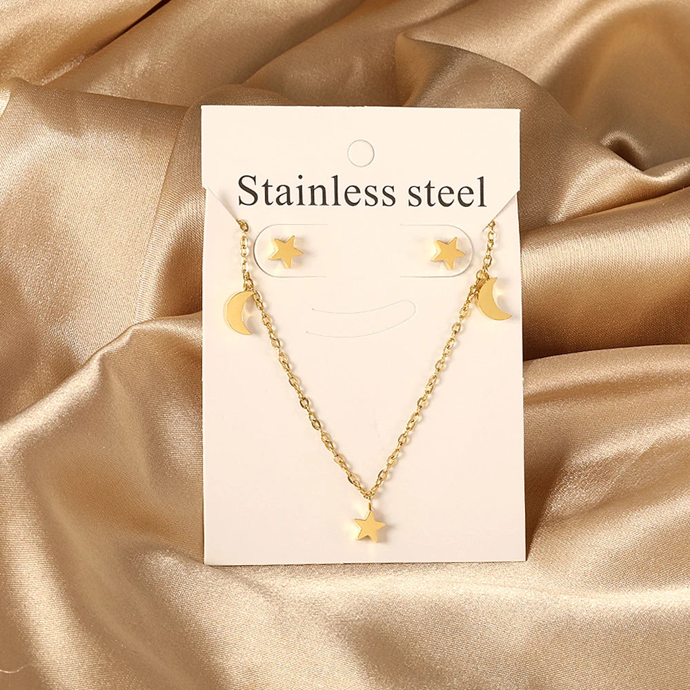 LUXUKISSKIDS Fashion Water Drop Choker Necklace Earrings Sets Stainless Steel Woman/Girls Luxury Jewelry Set Wedding Accessories