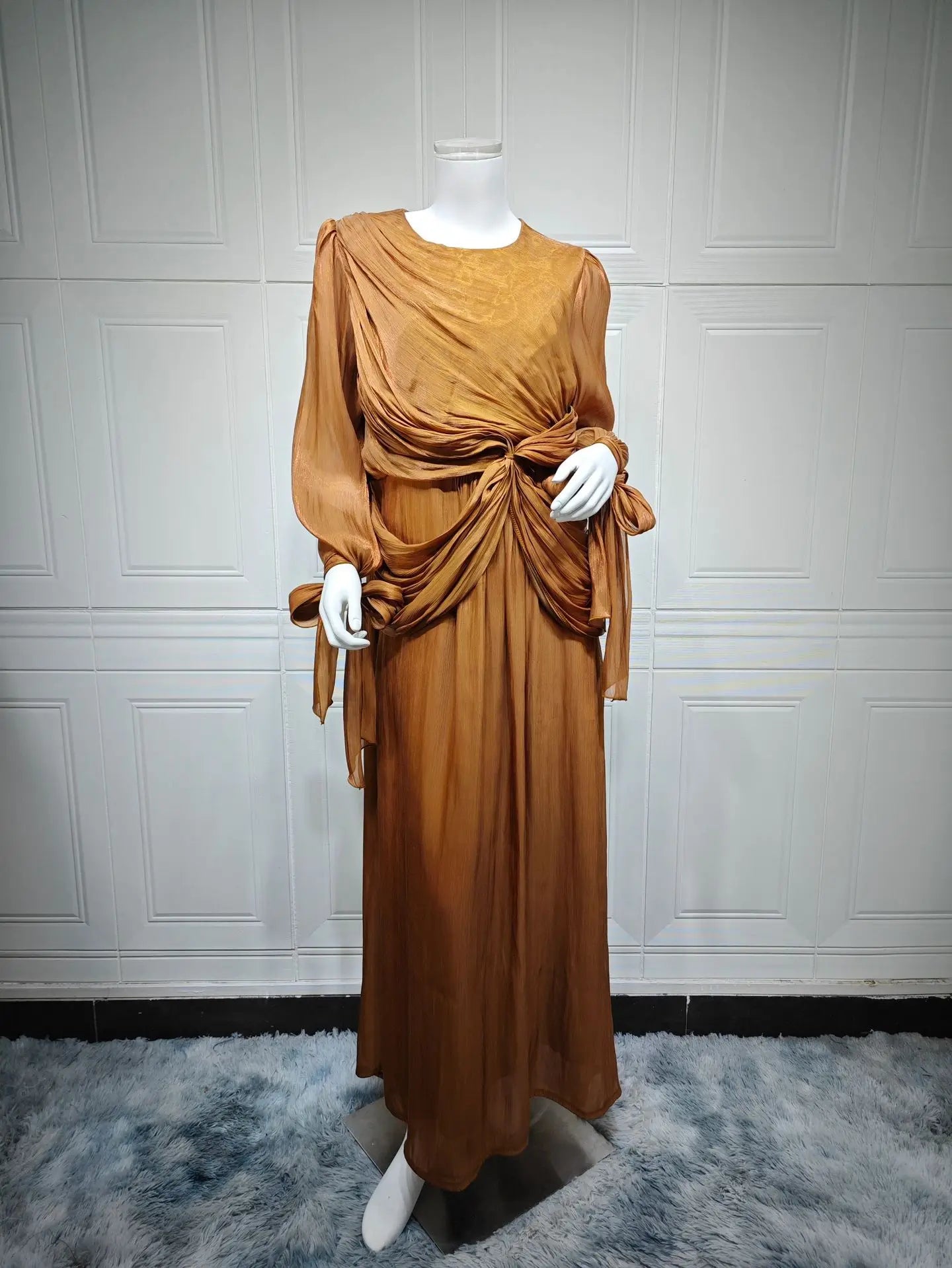 Ramadan Arabic Muslim Modest Satin Abaya for Women Elegant Eid Dubai Fit-and-flare Dress Islam Holiday Outfit Turkey Kaftan Robe