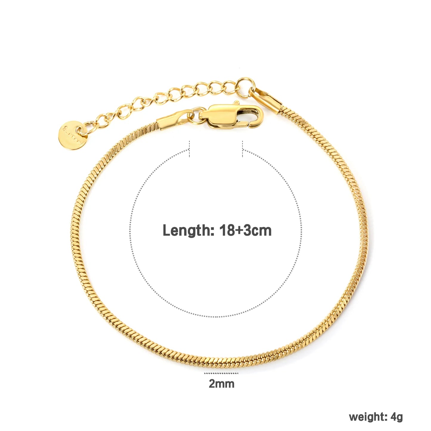 Cubic Heart Charm Bracelet – 18K Gold-Plated Stainless Steel Snake Chain for Women & Men
