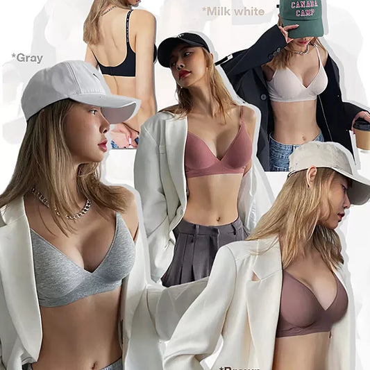 Ribbed Deep-V Wire-Free Padded Bralette — Letter Strap 3/4 Cup Bra S–XL