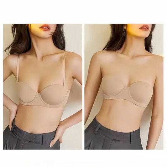 Women's Half-Cup Push-Up Bra – Wire-Free Padded Bra with Detachable Straps (S–XL)