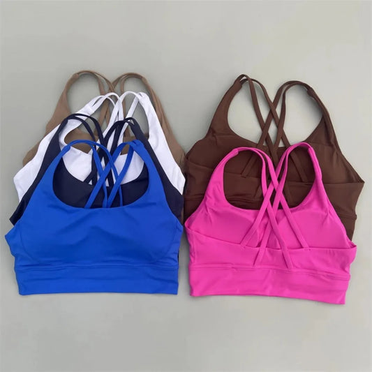 Cross Back Sports Bra – High Support, Push-Up & Shockproof Gym Top with Chest Pad