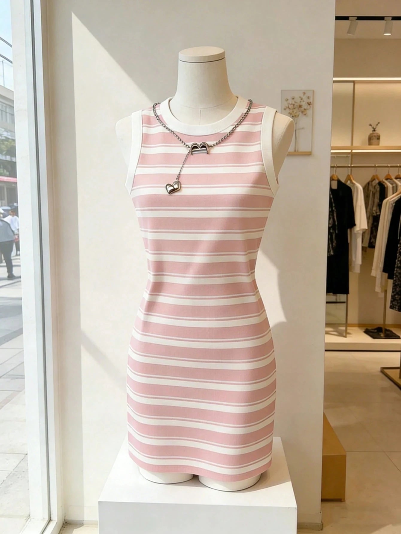 Women's Spring/Summer Casual Elegant Sleeveless Slim-Fit Round Neck Striped Print Dress
