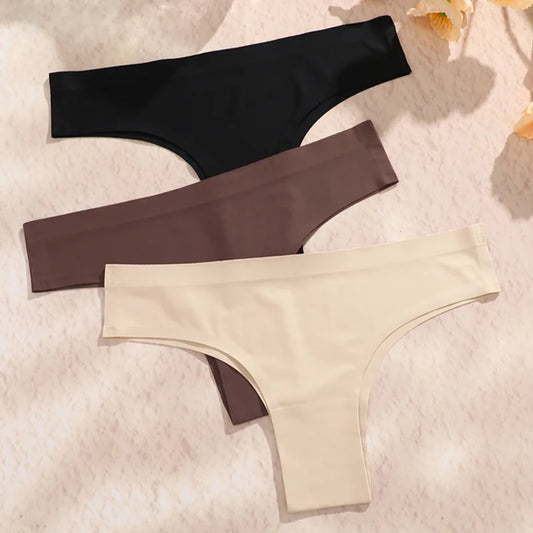 3-Pack Maillard Ice Silk Brazilian Bikini Panties – Ultra-Thin Seamless Low-Rise Underwear for Women (S–XL, 12 Color Sets)