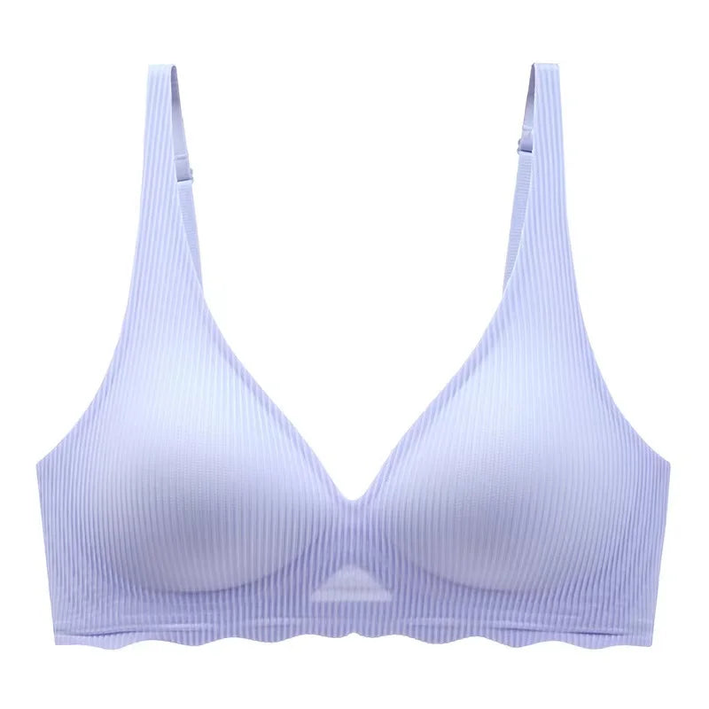 Women's Seamless Striped Push-Up Bra – Wire-Free Hollow Design | 3/4 Cup Gathered Bra