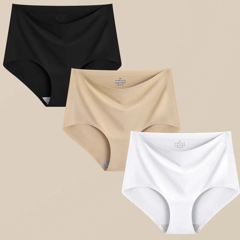 FINETOO 3Pcs Women's Panties Seamless Underwear Invisibles Briefs High Waist Full Coverage Breathable Moisture Wicking Underpant