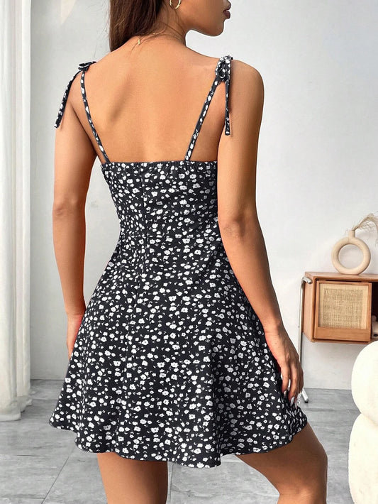 Y2K Floral Print A-Line Mini Dress – Invisible Zipper Slim Fit | Elegant Casual Style