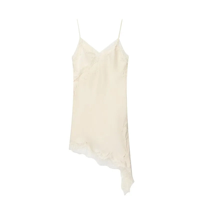 MUJER Lace Slip Mini Dress Women Satin Backless Summer Dress Woman Asymmetric Party Women's Dress Sexy Beach Dresses for Women