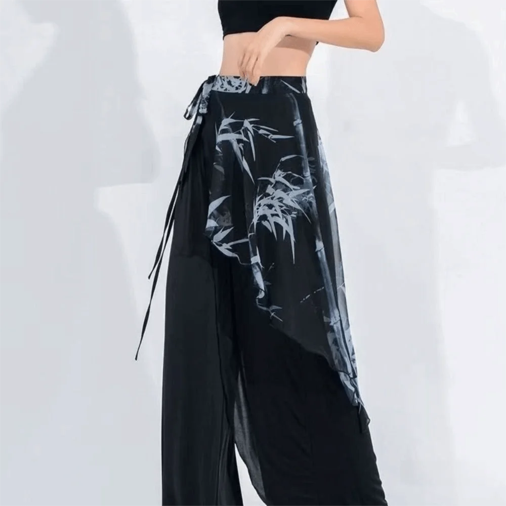 High Waist Chiffon Wrap Skirt Scarf Plant&Flowers Pattern Lightweight Lace Midi Skirt See Through Y2K Streetwear