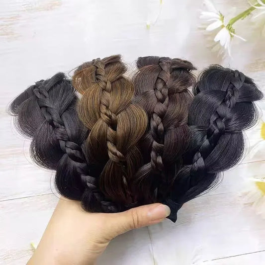 Handmade Fishbone Braid Wig Headband – Wide Retro Twist Hair Hoop for Women