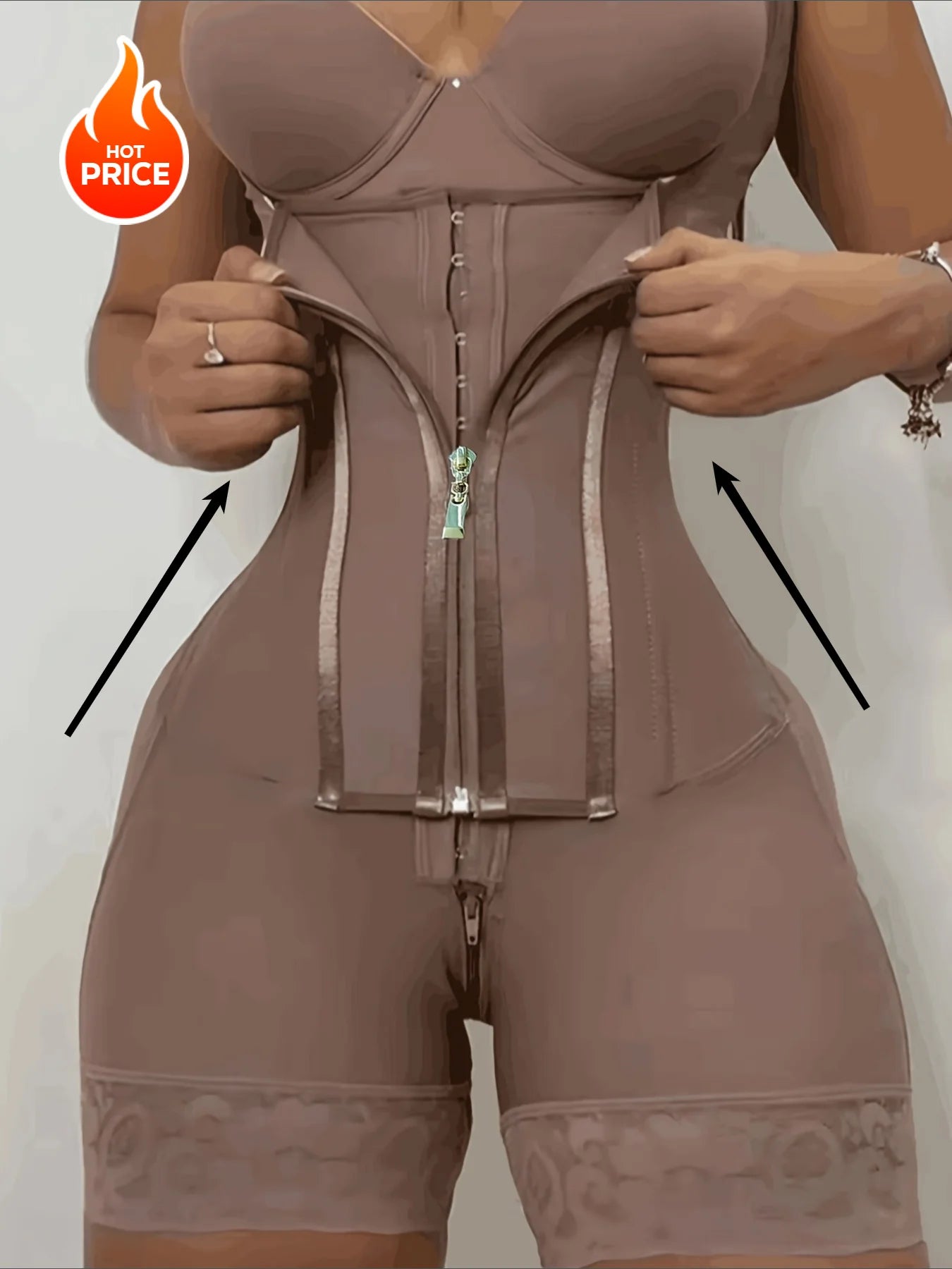 Lace-Trimmed Shapewear Bodysuit – Tummy Control Corset with Adjustable Straps & Zipper