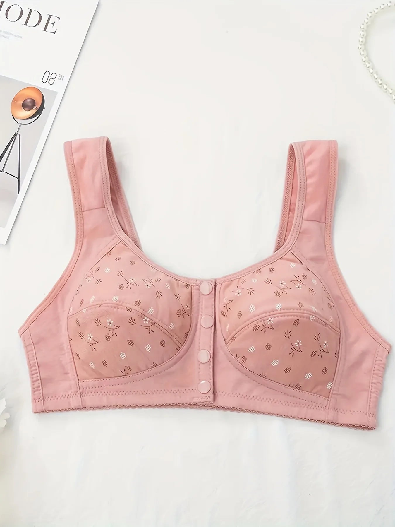 Women's Front Buckle Floral Bra – 7-Piece Set | Wire-Free Support & Breathable Lace