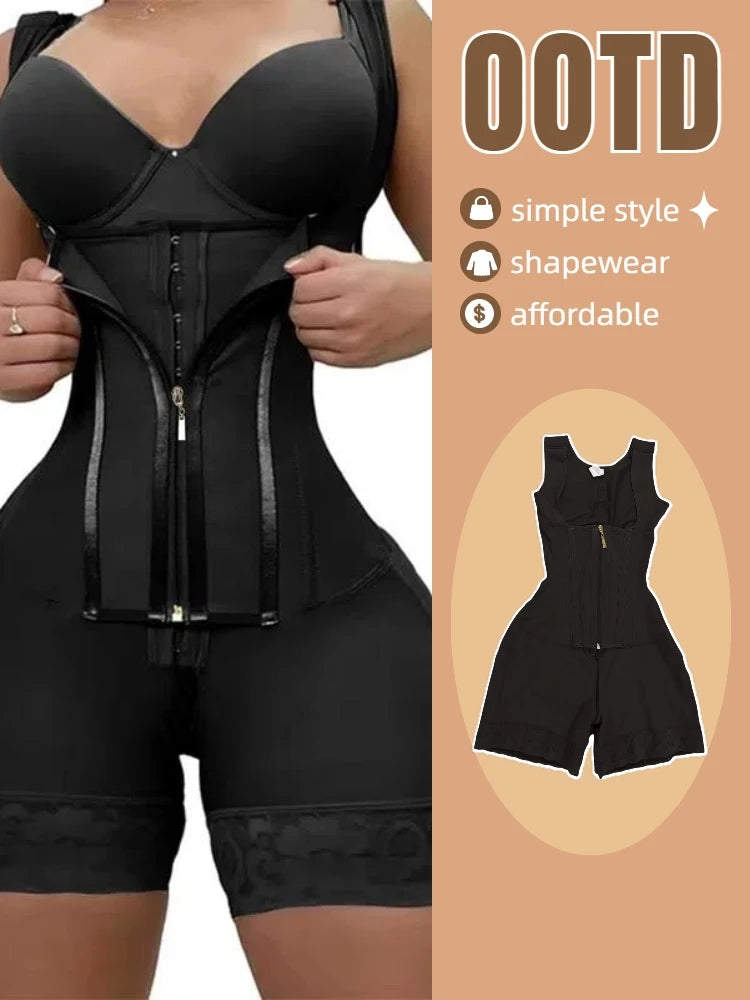 Lace-Trimmed Shapewear Bodysuit – Tummy Control Corset with Adjustable Straps & Zipper