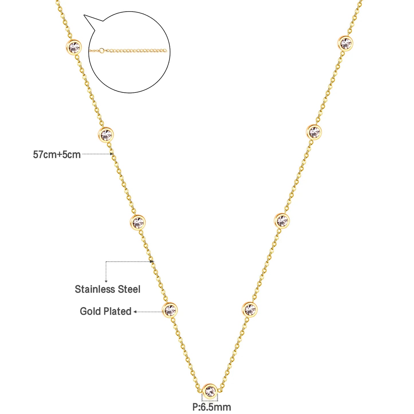 Colorful Rhinestone Chain Necklace – Multicolor Zirconia 18K Gold-Plated Stainless Steel Sweater Necklace for Women