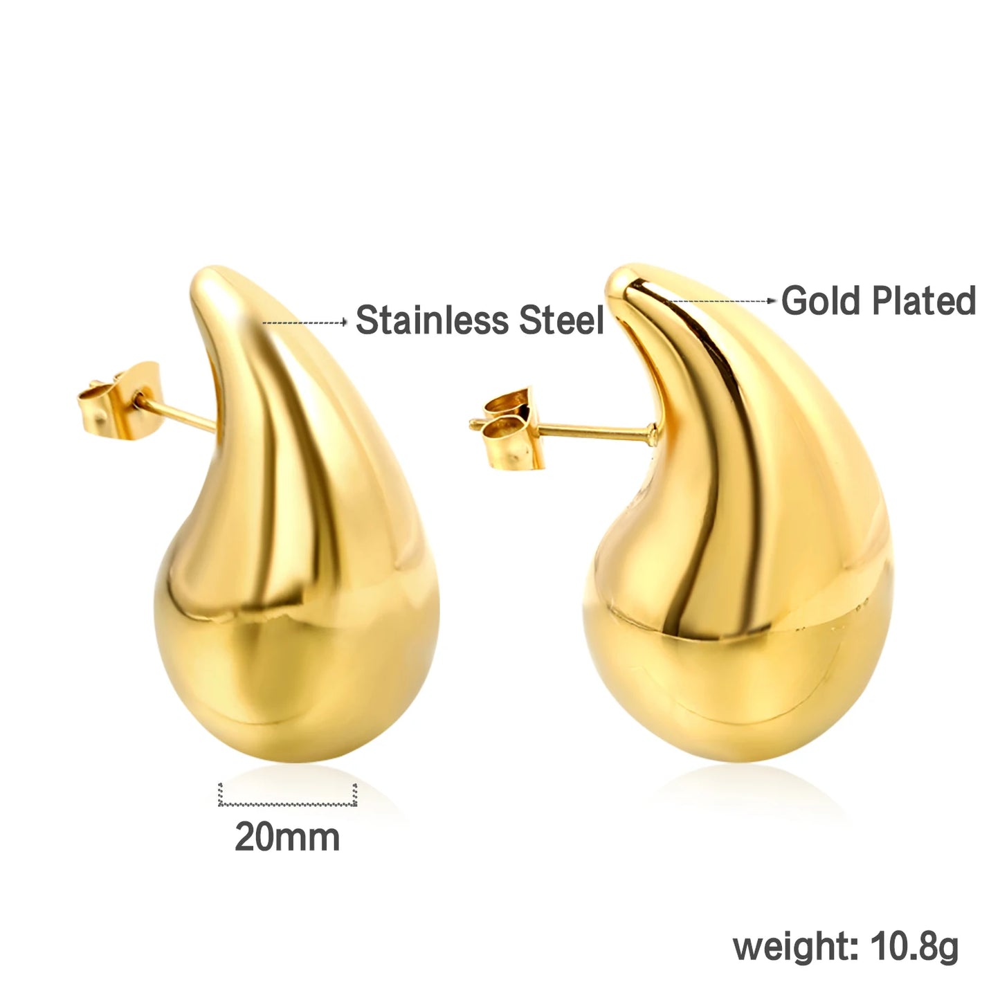 Large Geometric Stud Earrings – 18K Gold-Plated Stainless Steel Round Piercing Earrings for Women