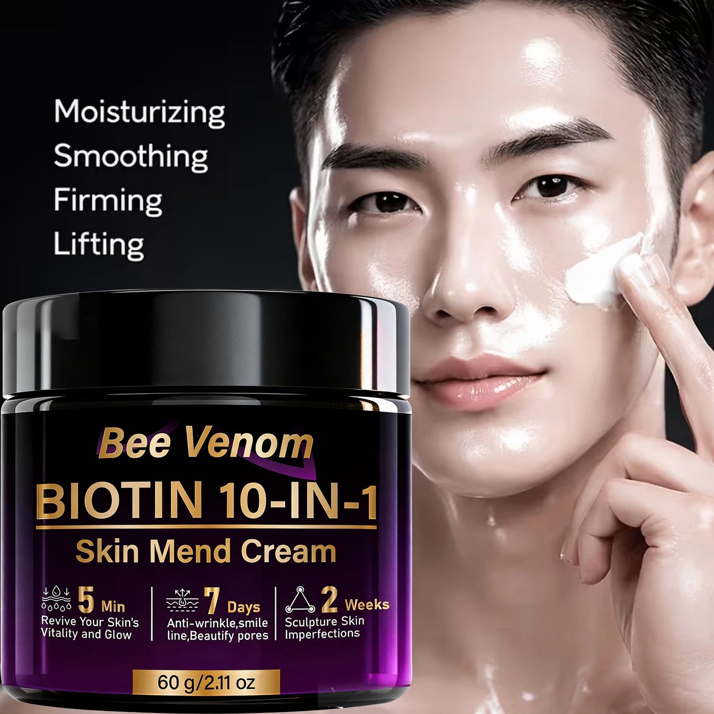 Bee Venom Biotin 10-in-1 Skin Mend Cream, Anti-Wrinkle & Anti-Aging, Fast Revitalizing & Firming, 5 Min Glow