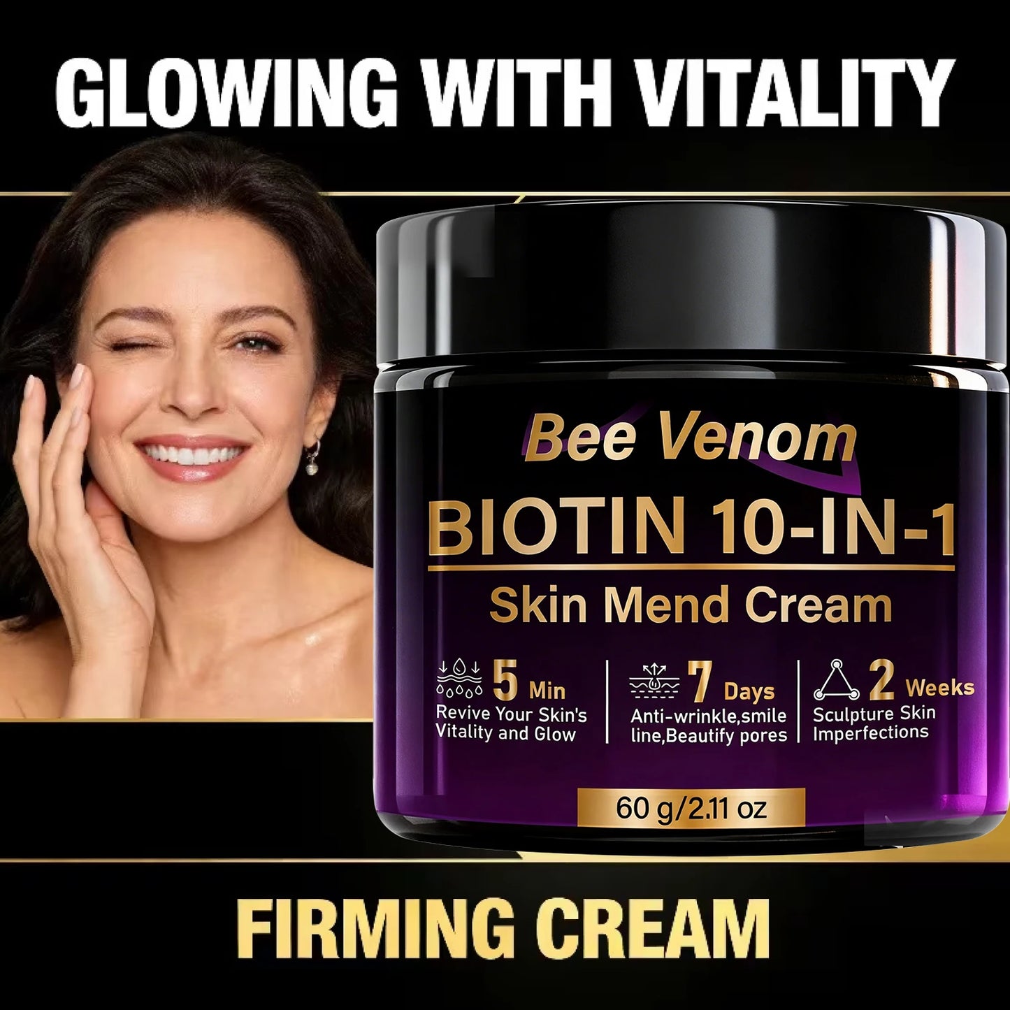Bee Venom Biotin 10-in-1 Skin Mend Cream, Anti-Wrinkle & Anti-Aging, Fast Revitalizing & Firming, 5 Min Glow