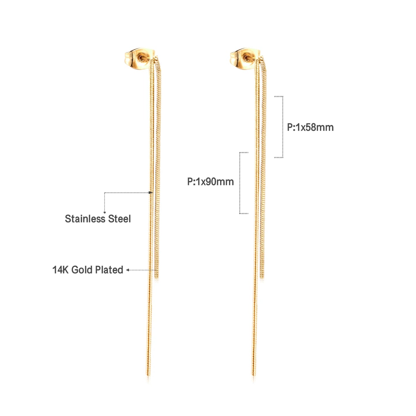 Long Tassel Drop Earrings – 18K Gold-Plated Stainless Steel Dangle Earrings for Women
