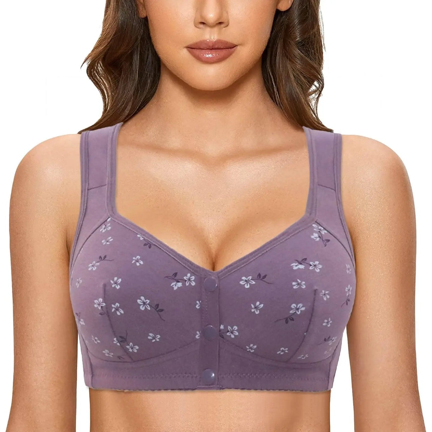 Women's Front Buckle Floral Bra – 7-Piece Set | Wire-Free Support & Breathable Lace
