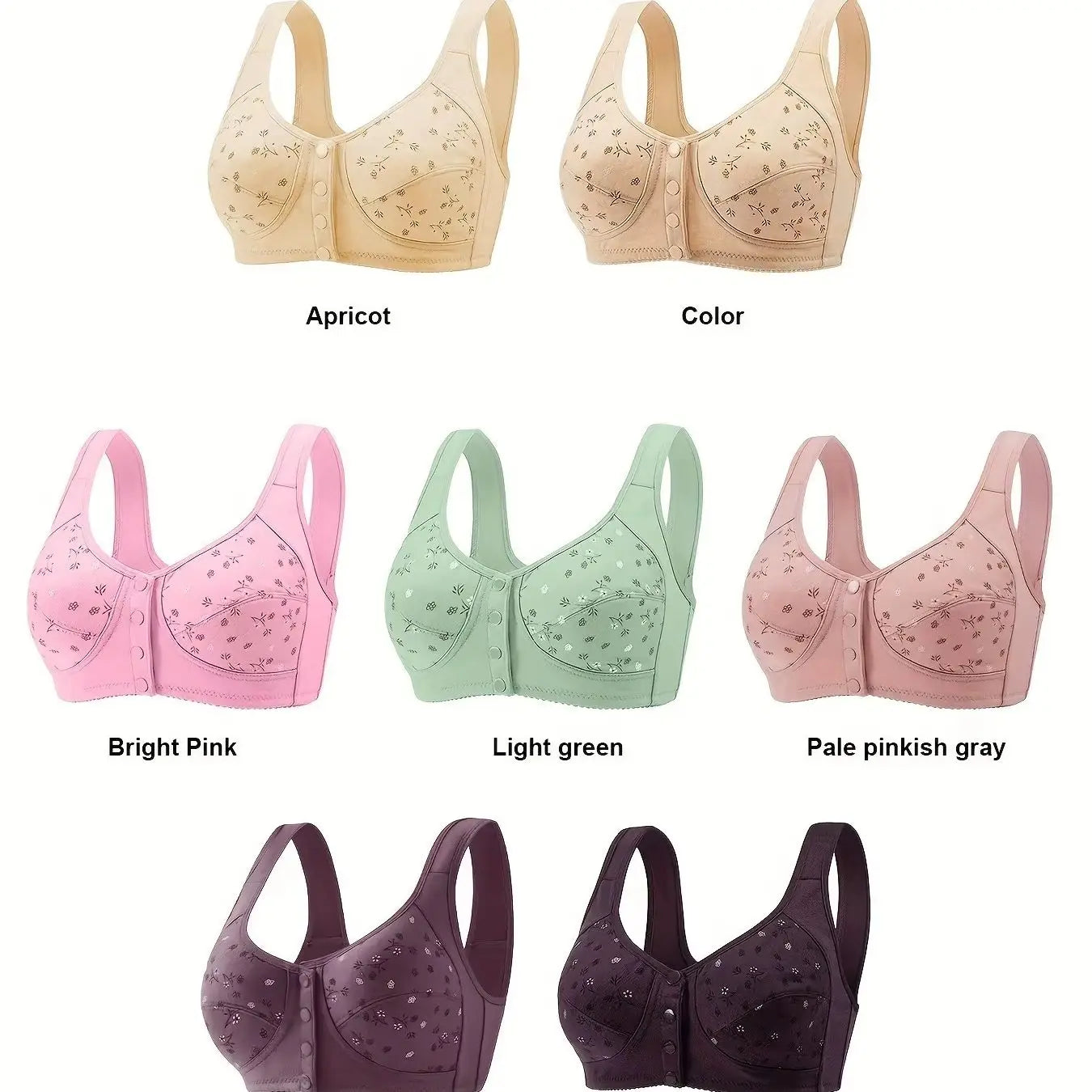 Women's Front Buckle Floral Bra – 7-Piece Set | Wire-Free Support & Breathable Lace