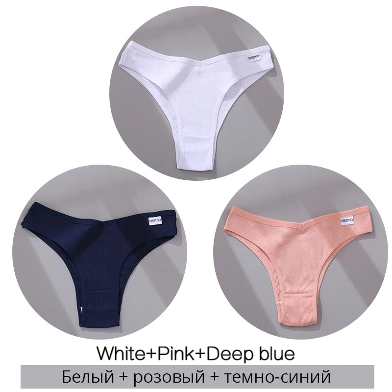 3-Pack Seamless Cotton Brief Panties – Breathable Low-Rise Underwear for Women (M–XL, 28 Color Sets)