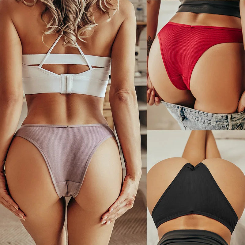 3-Pack Seamless Cotton Brief Panties – Breathable Low-Rise Underwear for Women (M–XL, 28 Color Sets)