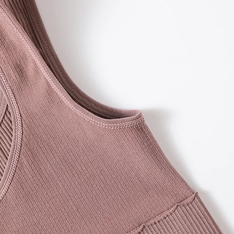 Women Seamless Ribbed Cropped Tank Top High Elastic Sleeveless Top Sexy Lingerie Sports Underwear O-neck Bra Daily Camisole M-XL