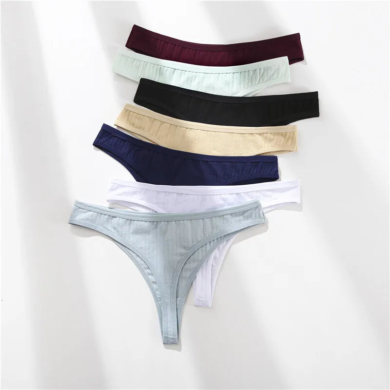 FINETOO 7PCS/Set G-string Cotton Women Lingerie Panties Thong Female Underwear Sexy Pantys Underpant Girl Intimates Thongs S-XL