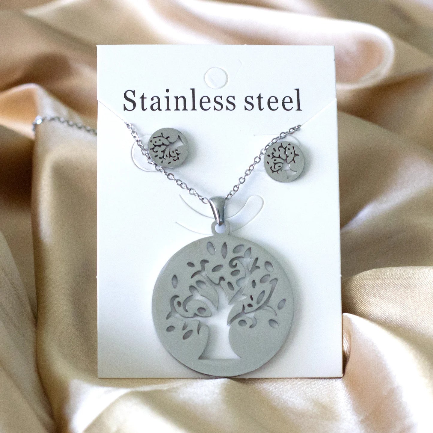 Tree of Life Jewelry Set – Stainless Steel Necklace & Earrings for Women