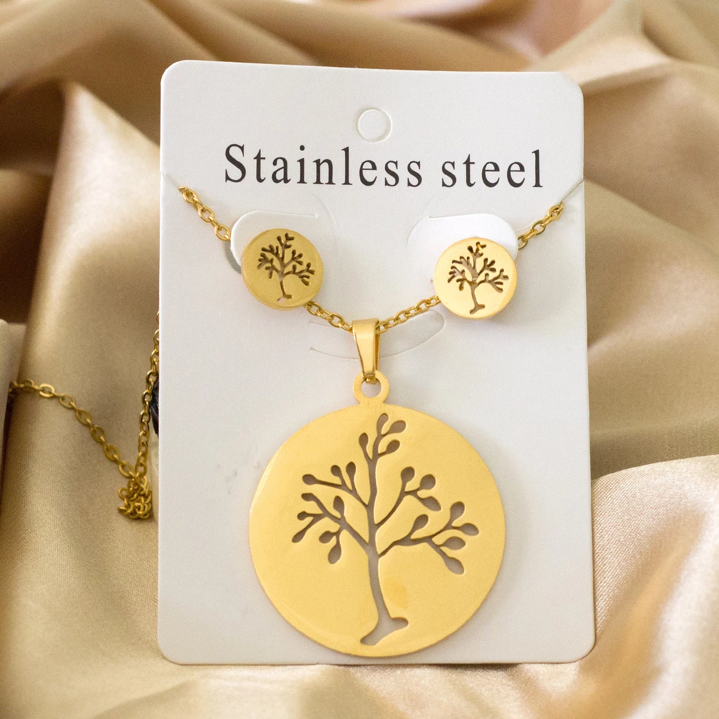 Tree of Life Jewelry Set – Stainless Steel Necklace & Earrings for Women
