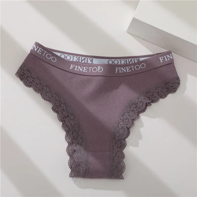 3-Pack Cotton Lace-Trim Brazilian Thongs — Logo Waistband Low-Rise G-String M–2XL
