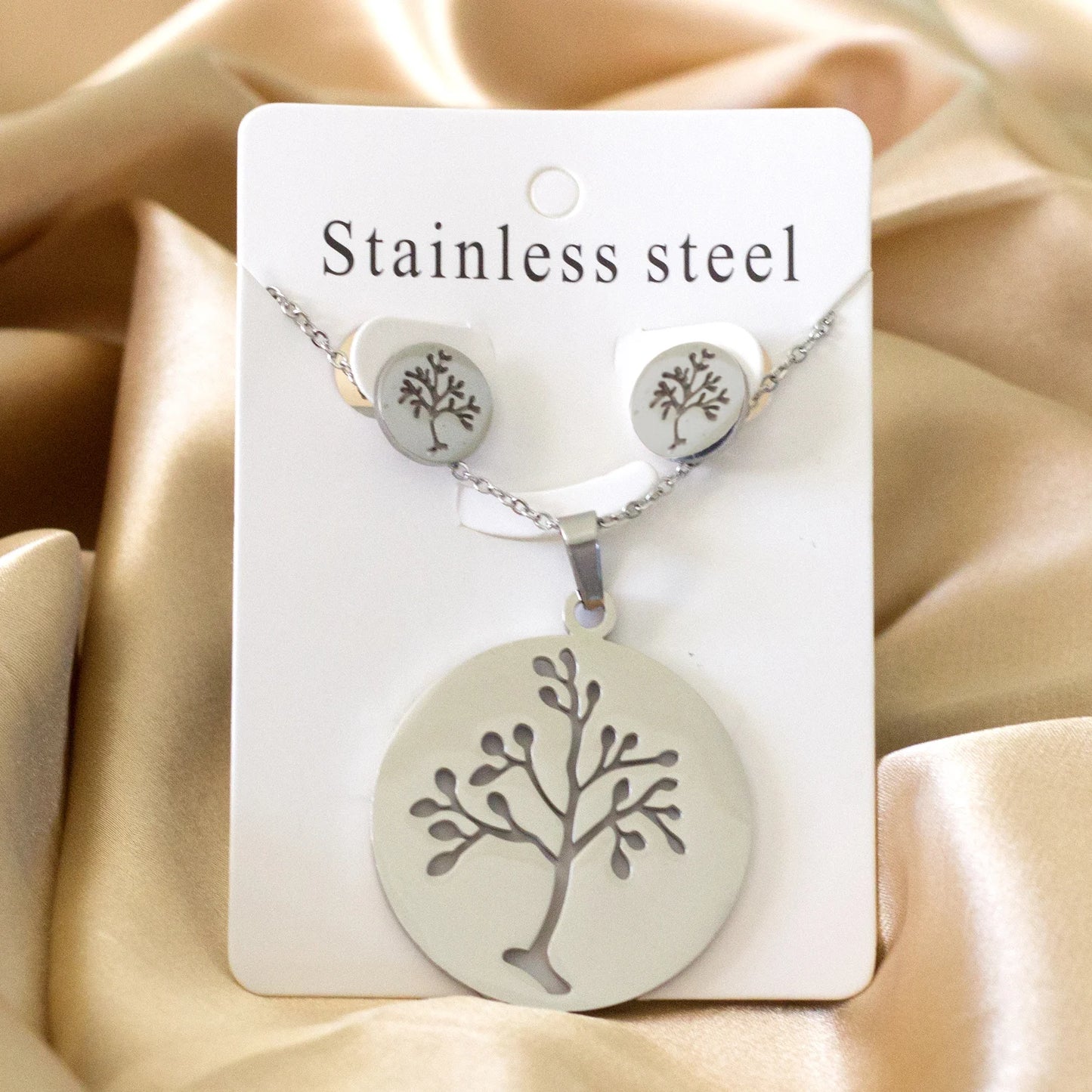 Tree of Life Jewelry Set – Stainless Steel Necklace & Earrings for Women