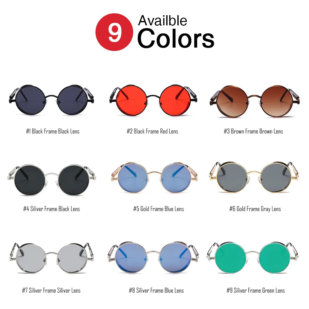 Round Steampunk Sunglasses | Metal Frame, 10 Color Options