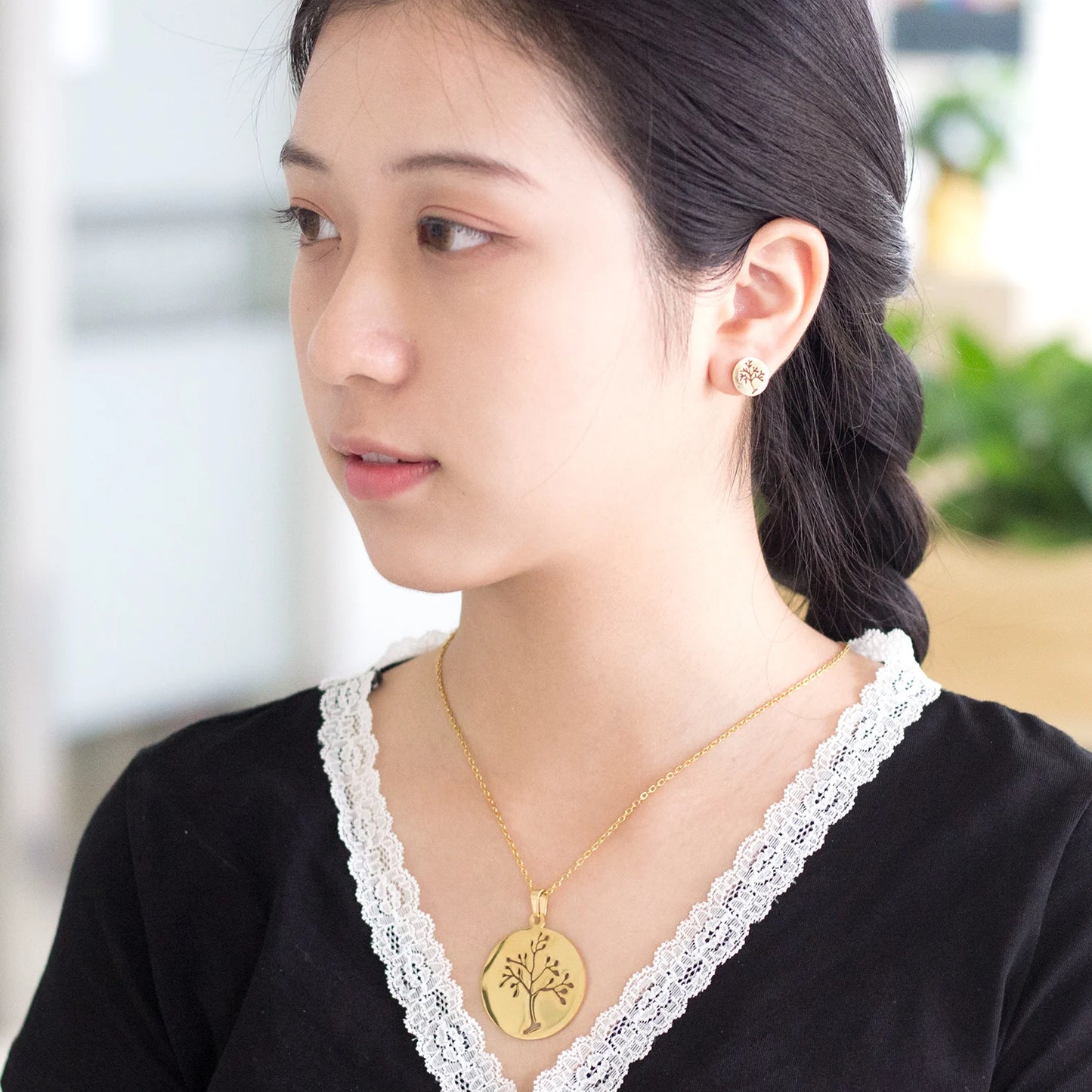 Tree of Life Jewelry Set – Stainless Steel Necklace & Earrings for Women