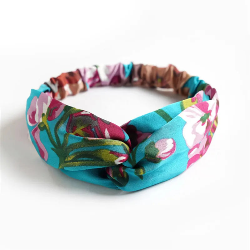 Women Girls Summer Bohemian Hair Bands Print Headbands Retro Cross Turban Bandage Bandanas HairBands Hair Accessories Headwrap