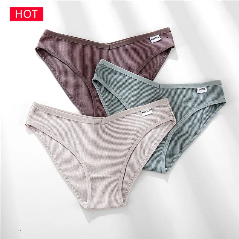 3-Pack Cotton Brief Panties – Soft Low-Rise Everyday Underwear for Women (M–2XL, 28 Color Sets, 2 Styles)