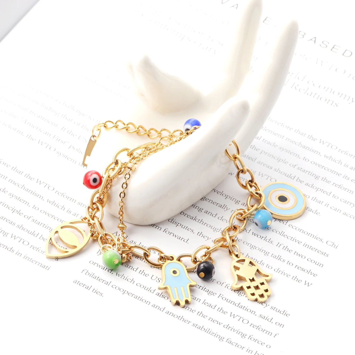 Evil Eye Bracelet – 18K Gold-Plated Stainless Steel Boho Charm Bracelet for Women