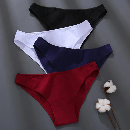 Lace Trim Low-Rise Brief Panties – Soft Cotton Underwear for Women (M–2XL, 8 Colors)