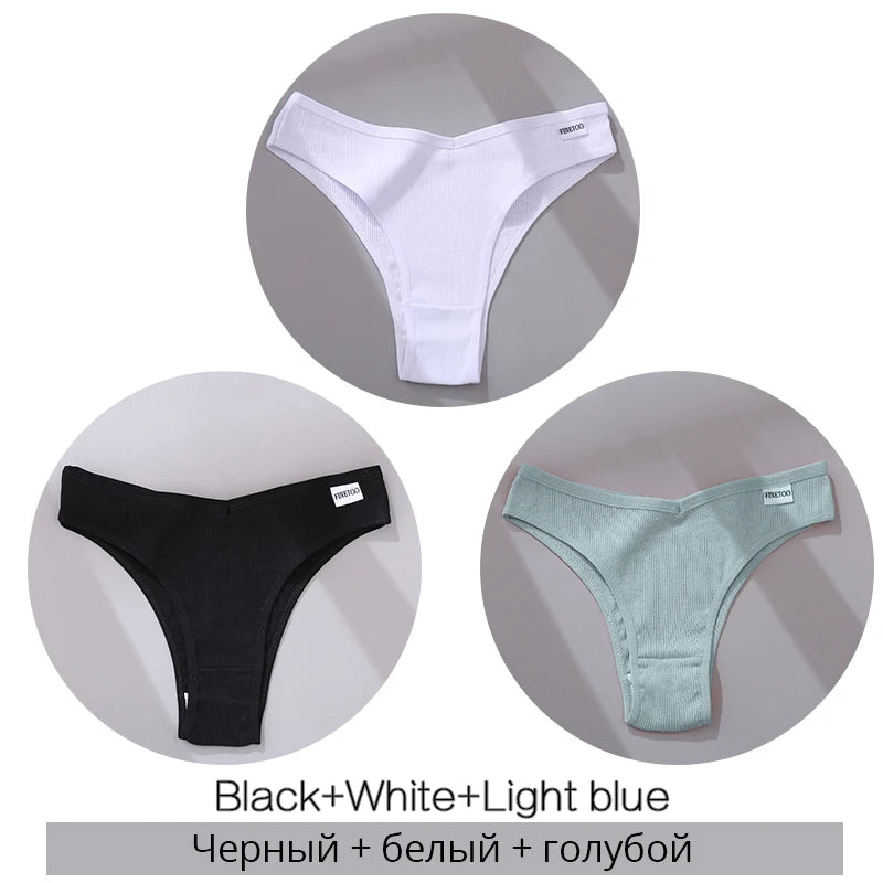 3-Pack Seamless Cotton Brief Panties – Breathable Low-Rise Underwear for Women (M–XL, 28 Color Sets)