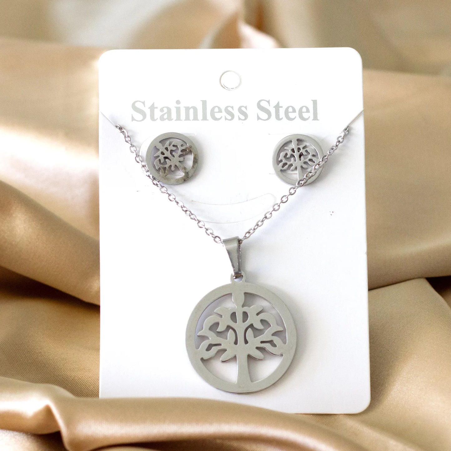 Tree of Life Jewelry Set – Stainless Steel Necklace & Earrings for Women
