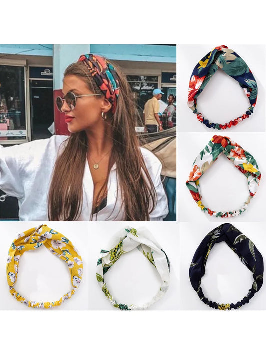 Boho Print Cross Turban Headband – Retro Bandana Hair Wrap for Women & Girls